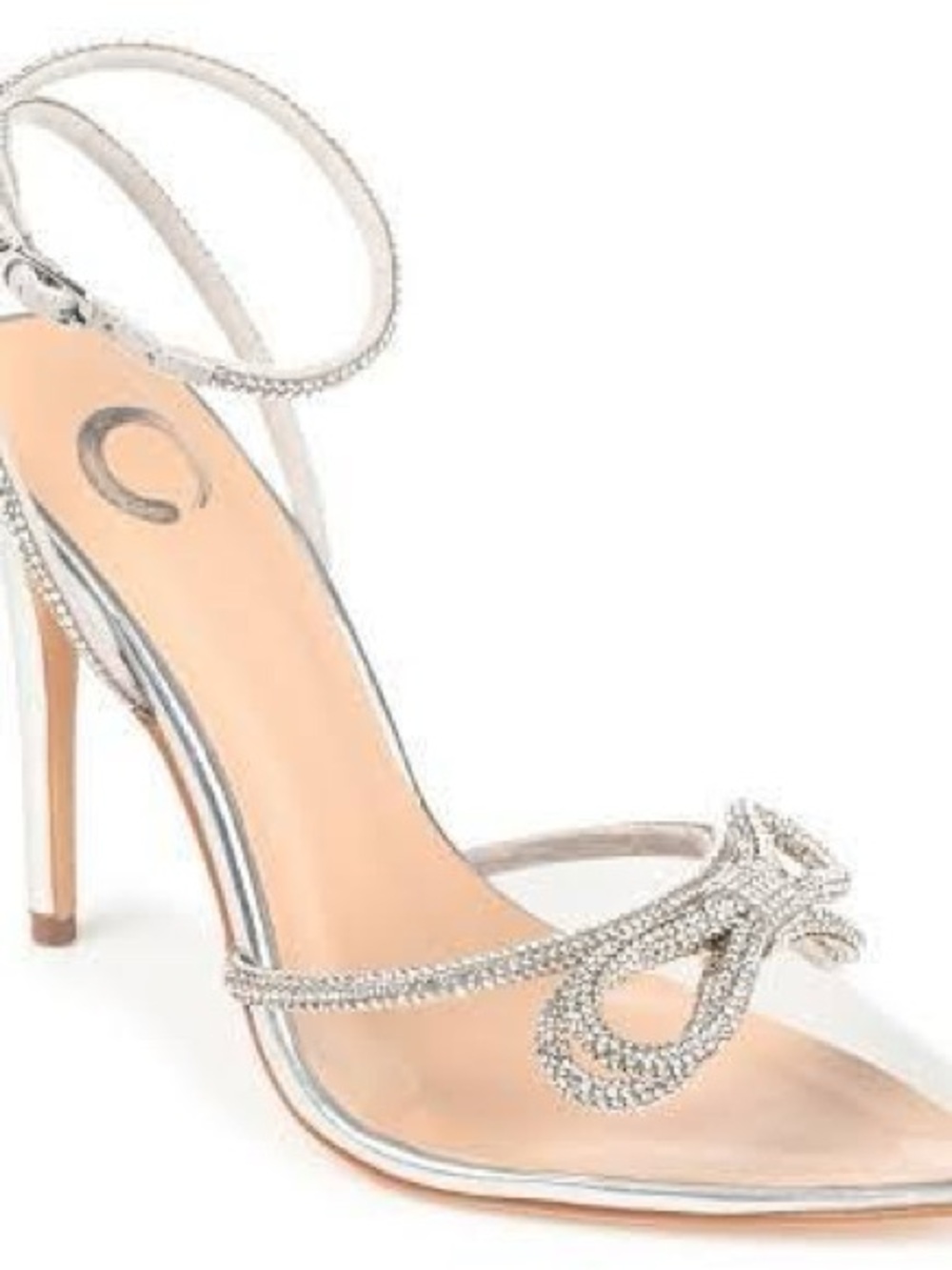 Crystal-Embellished Strappy High Heel Sandal in Silver
